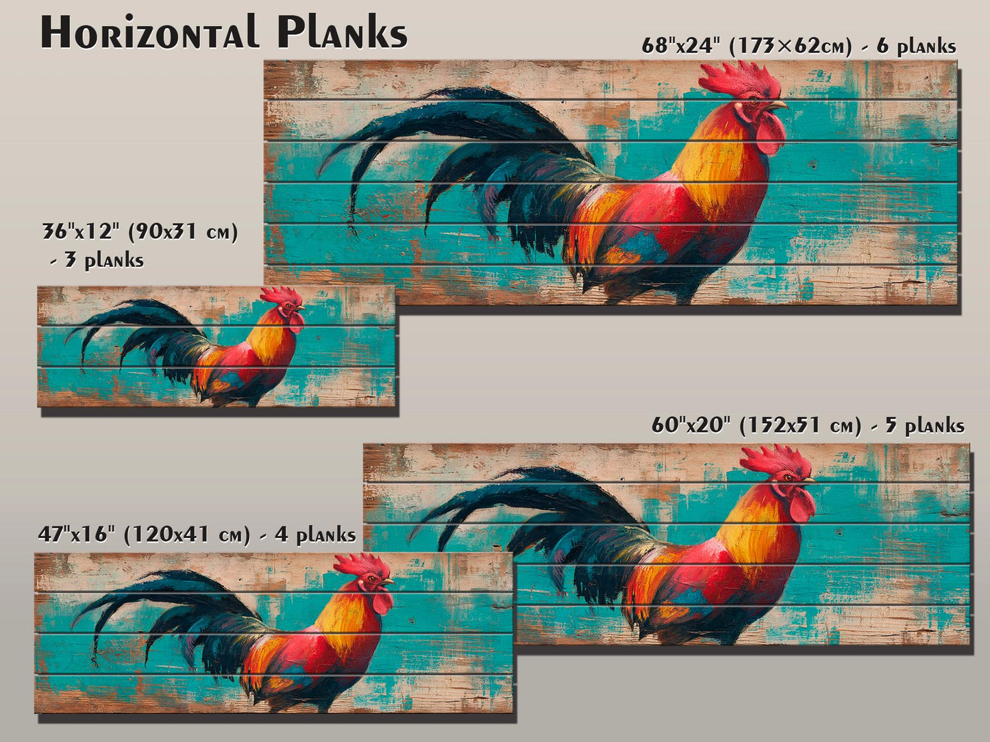 Wood Wall Art - Proud Rooster Print on Natural Wood, Rustic Rooster Painting, Farm Wall Decor, Farmhouse Wall Art, Country House Wall Decor