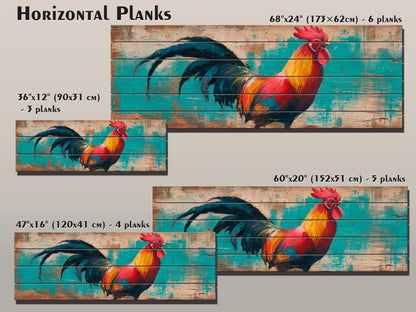 Wood Wall Art - Proud Rooster Print on Natural Wood, Rustic Rooster Painting, Farm Wall Decor, Farmhouse Wall Art, Country House Wall Decor