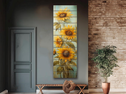 Rustic Wood Wall Art – Sunflower Wall Decor on Natural Wood Plank Art