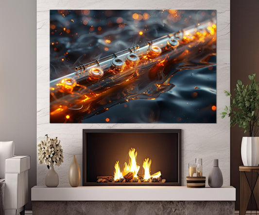 Abstract Flute Painting Canvas Print, Flute Wall Art, Flute Player Gift, Music Class Decor, Flutist Gift, Framed and Ready to Hang