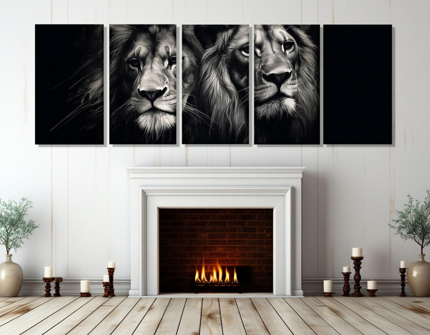 Lions Canvas Print - Scenic Lion Painting | Framed Canvas Art, Ready to Hang