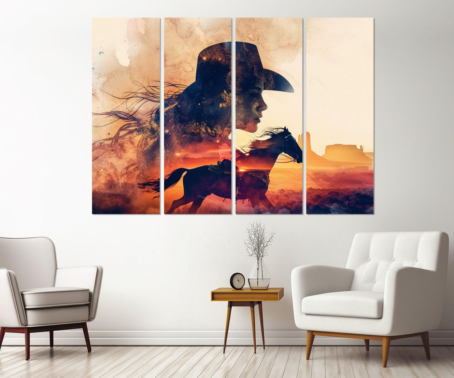 Cowgirl Horse Canvas Print - Abstract Western Wall Art | Framed Ready to Hang