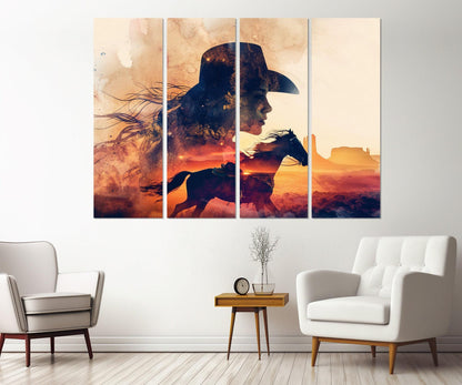 Cowgirl Horse Canvas Print - Abstract Western Wall Art | Framed Ready to Hang