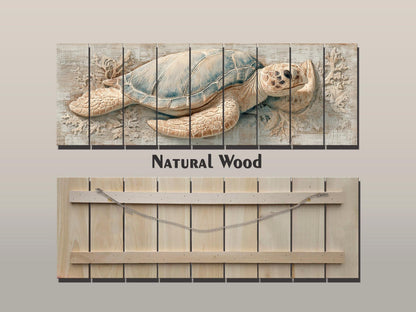 Sea Turtle Wall Art | Rustic Wood Art - Coastal Turtle Artwork on Wood Print
