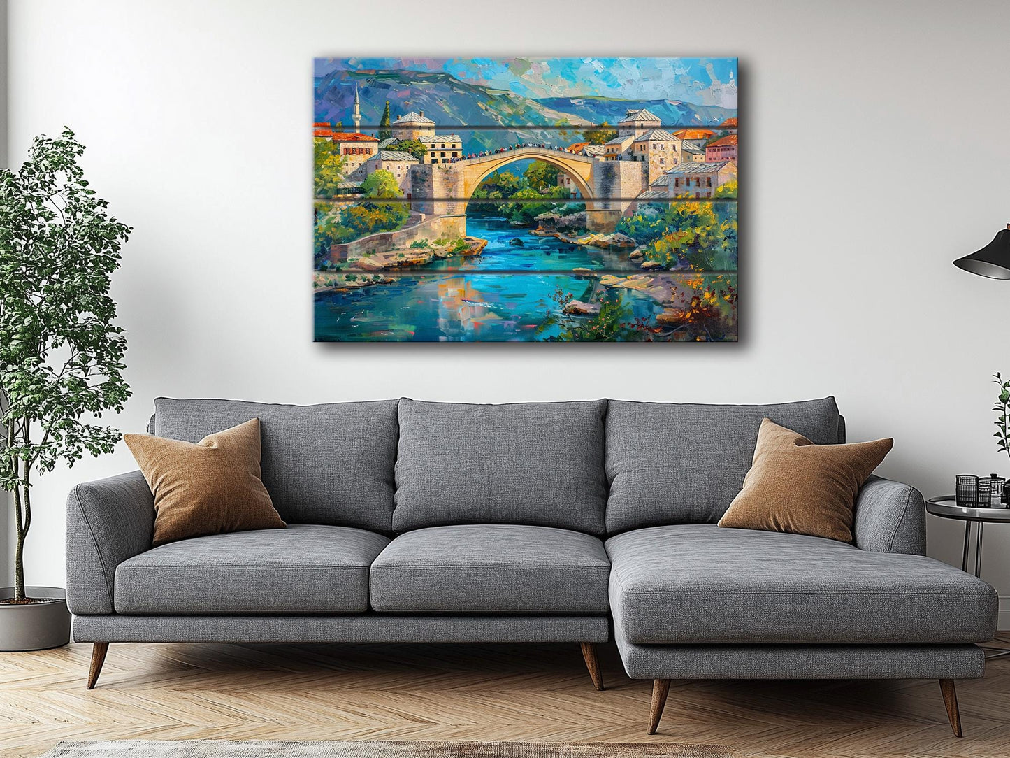 Bosnia Old Bridge Print on Wood, Rustic Mostar Bridge Painting, Bosnia and Herzegovina Wall Art, Bosnia Bridge Wood Print, Wood Wall Art