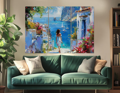 Greek Landscape Canvas - Scenic Mediterranean Wall Art | Framed Canvas Print Ready to Hang