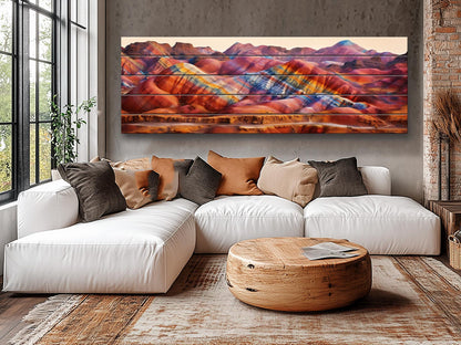 Zhangye Wood Print – Natural Wood Art | Rustic Mountain Wall Decor, Ready to Hang