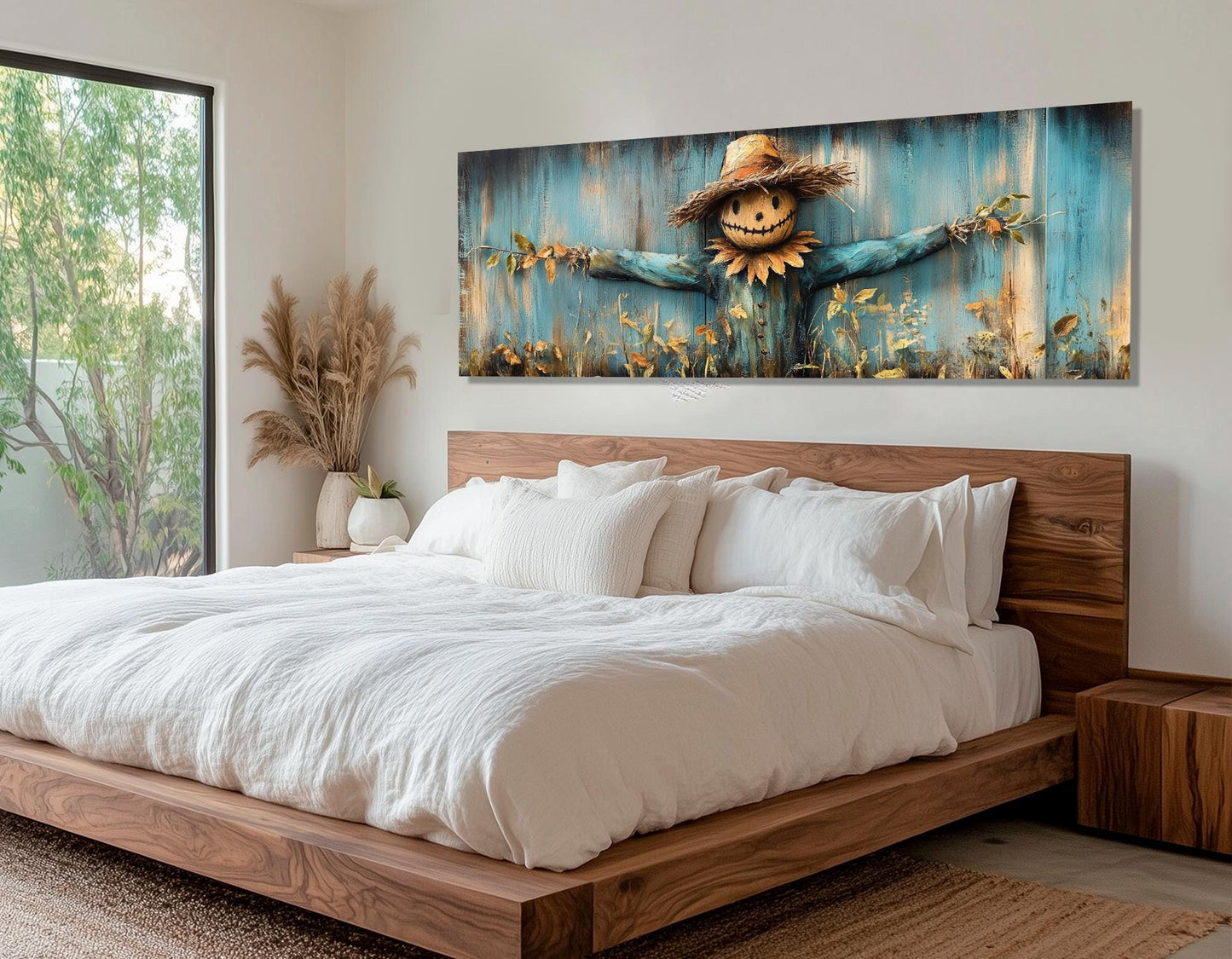 Rustic Farmhouse Wall Art - Scarecrow Canvas Print | Framed & Ready to Hang