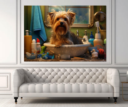 Yorkshire Terrier Canvas Print - Framed Bathroom Wall Decor | Groomer Gift