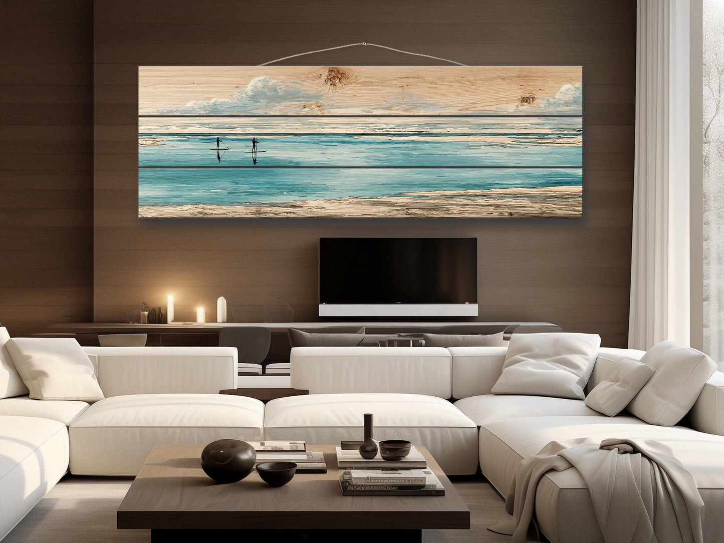 Paddle Boards Wall Art – Minimalist Coastal Wood Print for Beach House Decor