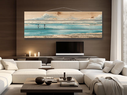 Paddle Boards Wall Art – Minimalist Coastal Wood Print for Beach House Decor
