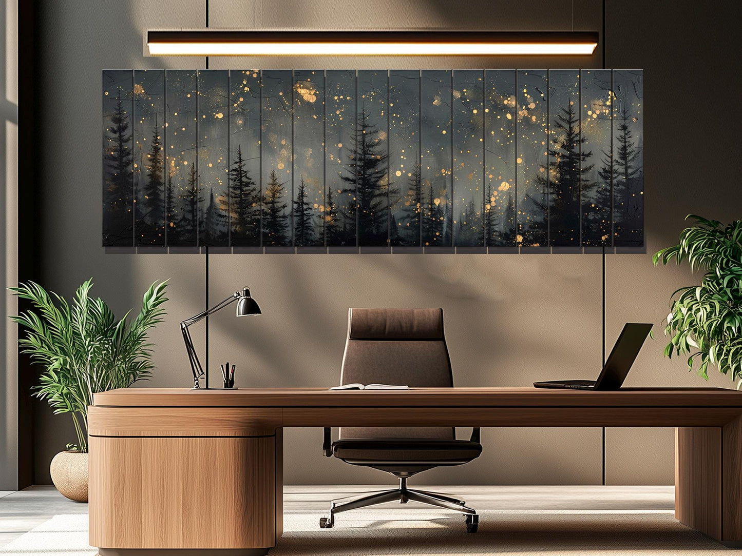 Wood Wall Art - Pine Forest Print | Starry Sky Painting on Wood Plank Art