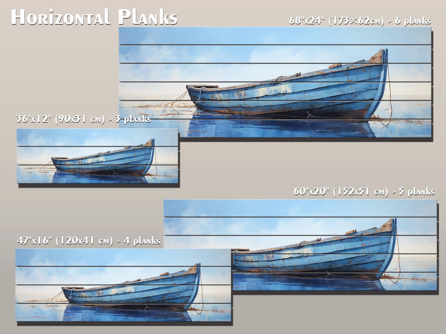Rustic Blue Boat Art – Natural Wood Wall Art | Coastal Decor, Ready to Hang