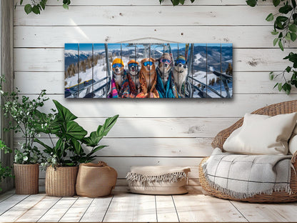 Skiing Dogs Wall Art – Mountain Wood Print | Cozy Winter Cabin Decor
