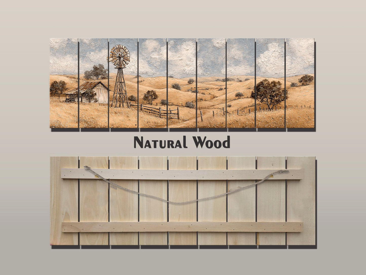 Rustic Farmhouse Wall Art - Wooden Windmill Panoramic Wood Print Decor