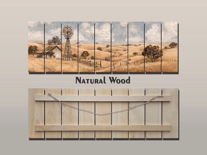 Rustic Farmhouse Wall Art - Wooden Windmill Panoramic Wood Print Decor