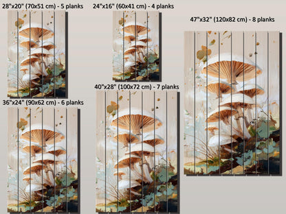 Wood Wall Art – Rustic Nature Print with Forest Mushrooms – Cozy Farmhouse Decor