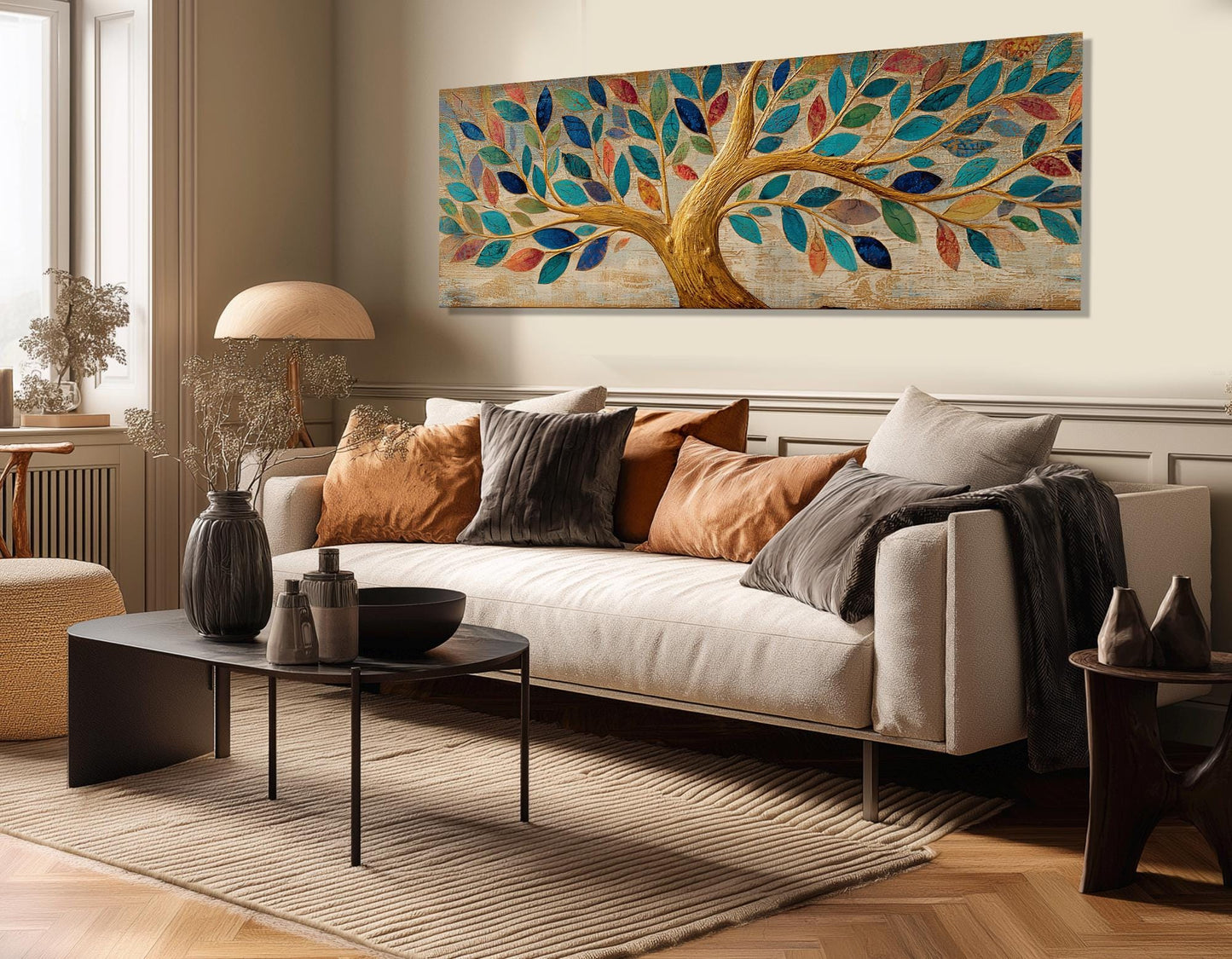 Tree of Life Canvas Print – Rustic Wall Art with Swirling Golden Branches, Ready to Hang