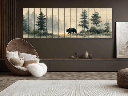 Black Bear Wall Art – Rustic Cabin Decor | Natural Wood Forest Animal Print