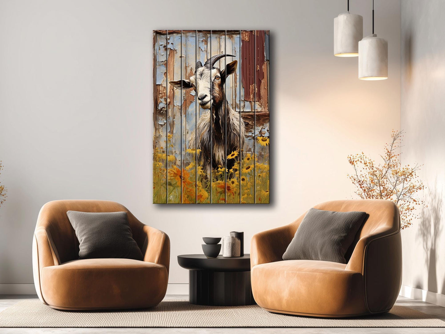 Rustic Goat Wall Art – Natural Wood Print | Farmhouse Wall Decor, Ready to Hang