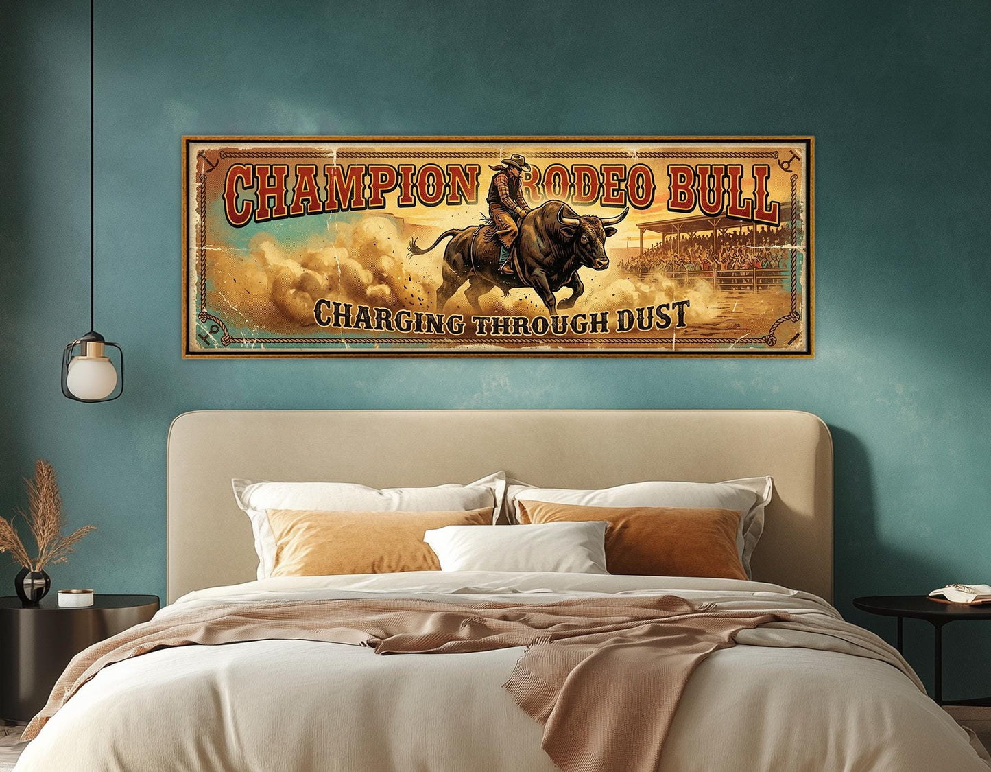 Majestic Rodeo Bull Canvas Print, American Flag, Large Western Wall Art, Framed and Ready to Hang