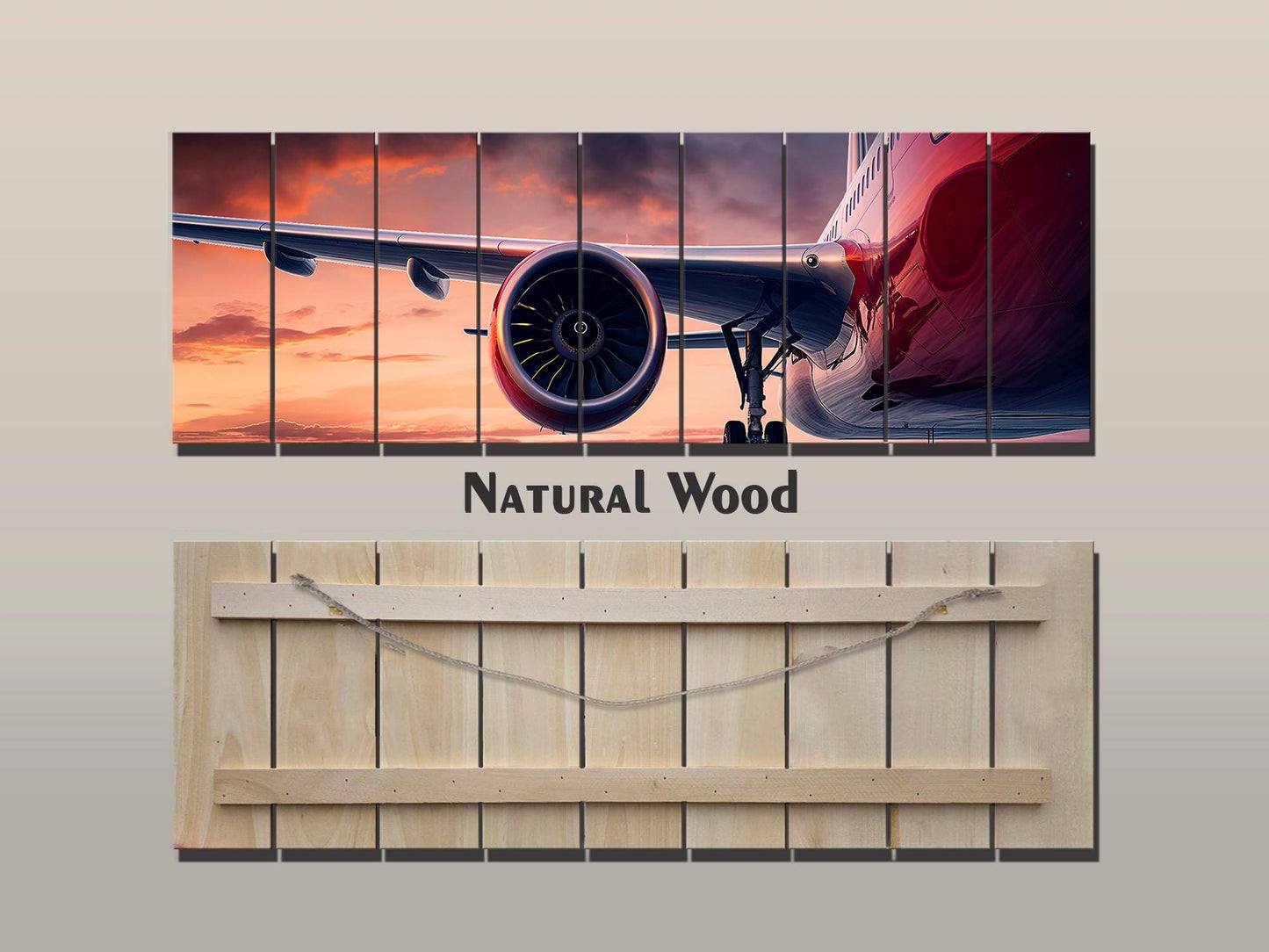 Large Airplane Wing Printed On Natural Wood -Aviation Wall Art