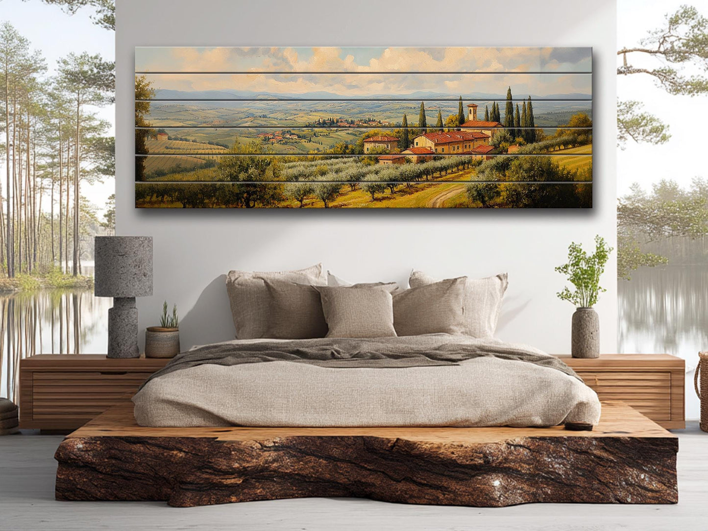 Italy Rolling Hills Print on Natural Wood –  Italy Wall Art