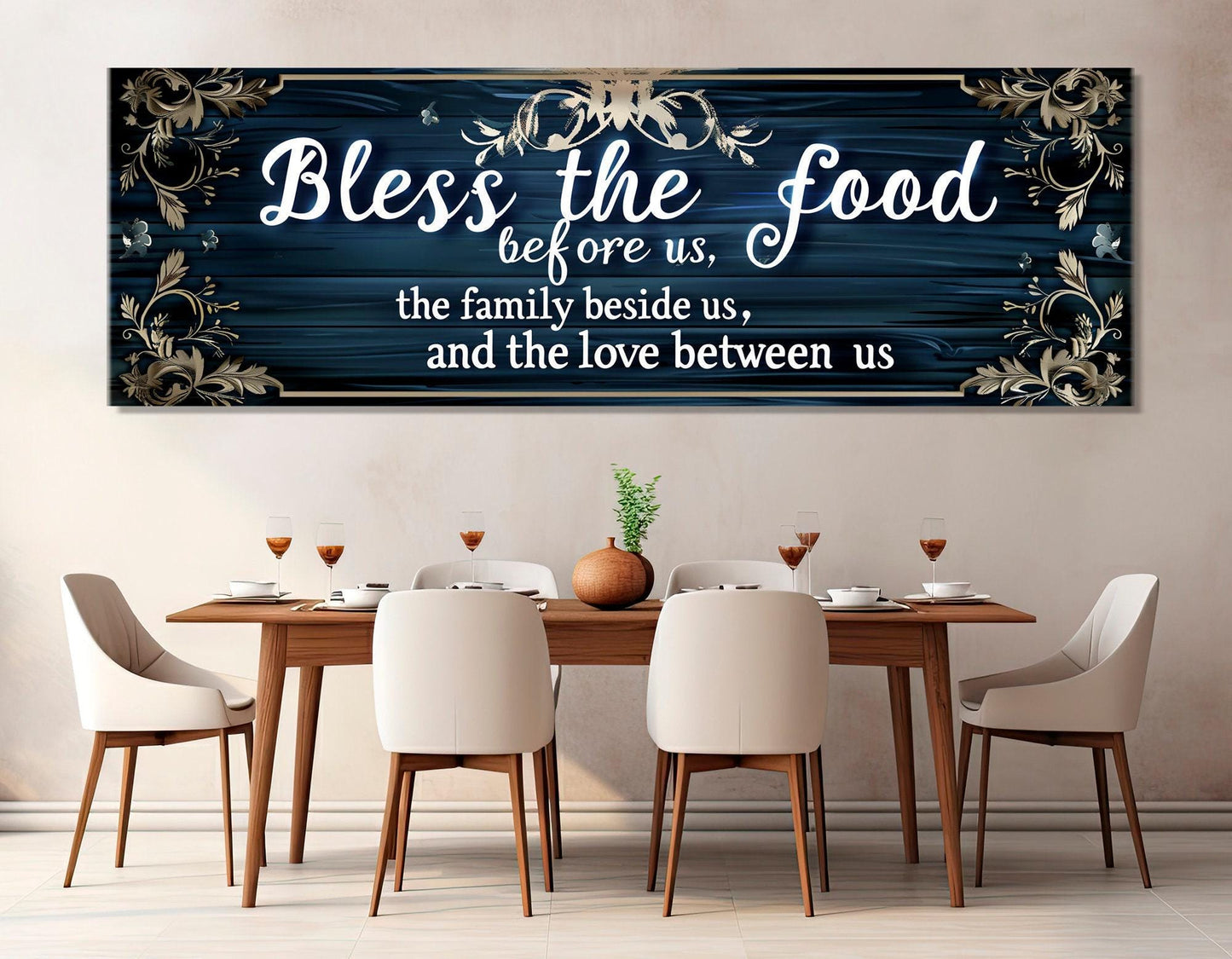 Bless the Food Canvas Print – Family Blessing Print | Framed Canvas Art Kitchen Wall Decor