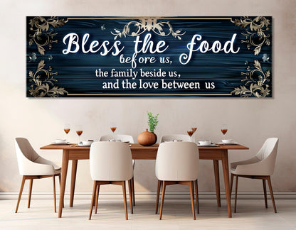 Bless the Food Canvas Print – Family Blessing Print | Framed Canvas Art Kitchen Wall Decor