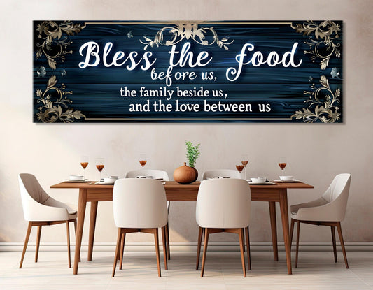 Bless the Food Canvas Print – Family Blessing Print | Framed Canvas Art Kitchen Wall Decor