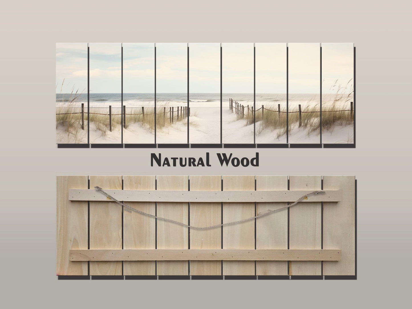 Beach Still Life Painting Print on Natural Wood – Coastal Wall Art
