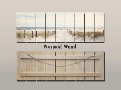 Beach Still Life Painting Print on Natural Wood – Coastal Wall Art