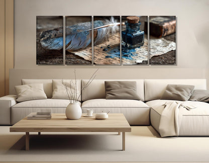 Scribe’s Quill and Inkpot Canvas Print, Writer Gift, Framed and Ready to Hang