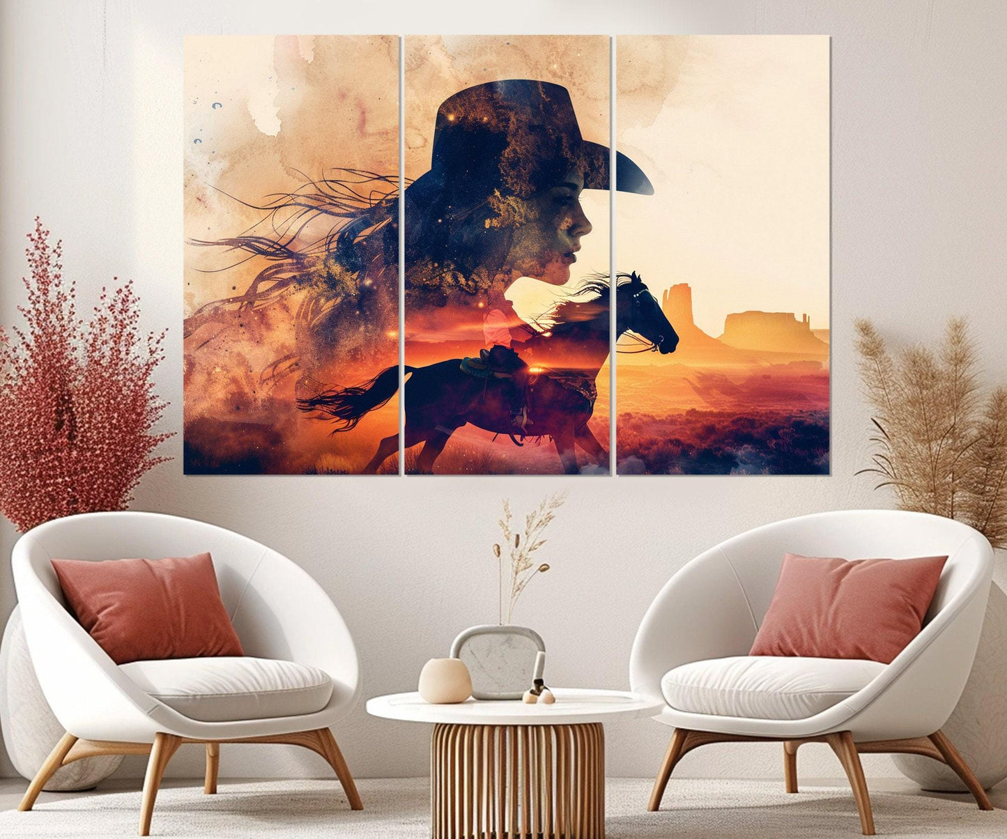 Cowgirl Horse Canvas Print - Abstract Western Wall Art | Framed Ready to Hang