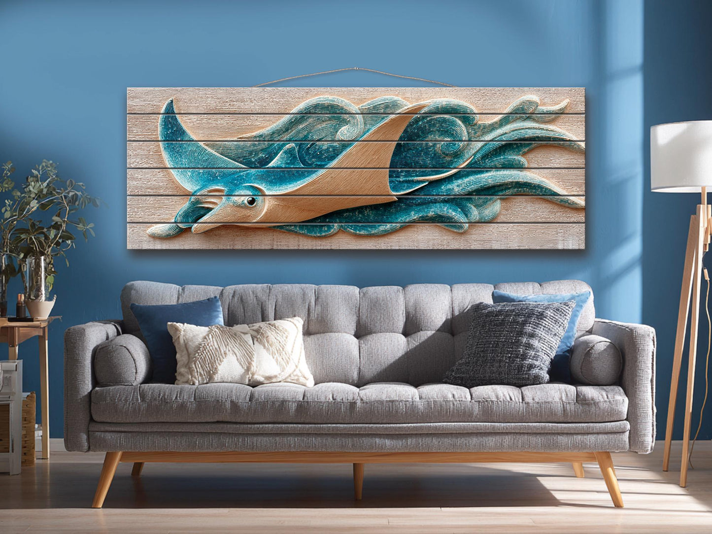 Manta Ray Wood Print – Coastal Wall Art With Rustic Nautical Decor
