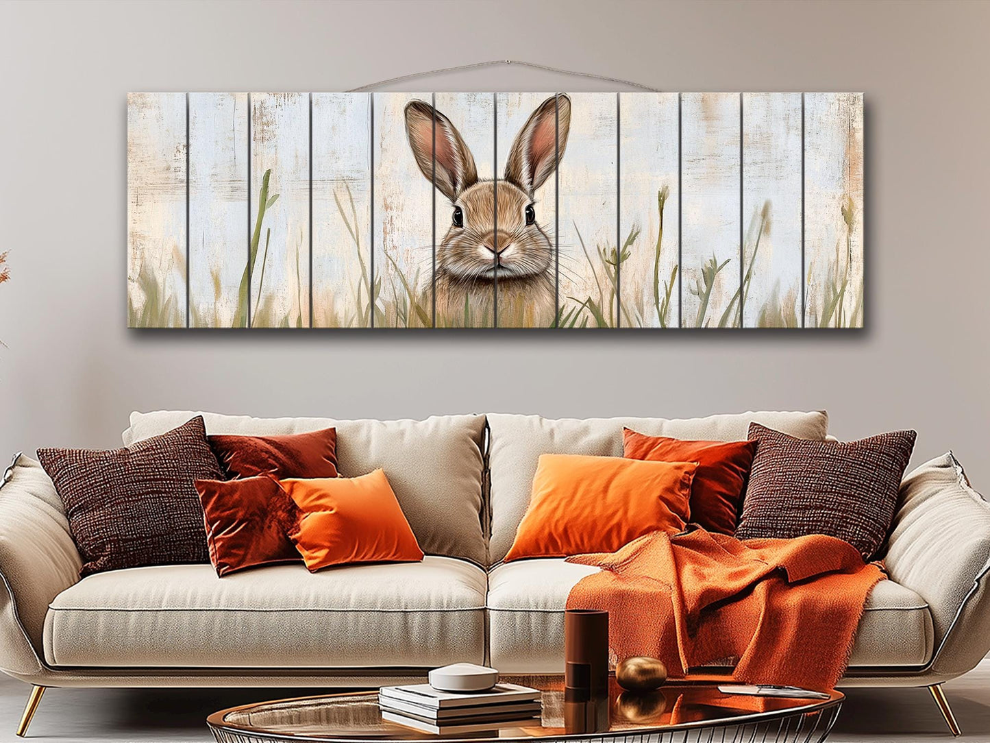 Rustic Wood Wall Art - Rabbit Hiding in Tall Grass Painting Printed on Wood, Hunting Wall Art, Forest Animals Print, Hunting Cabin Decor