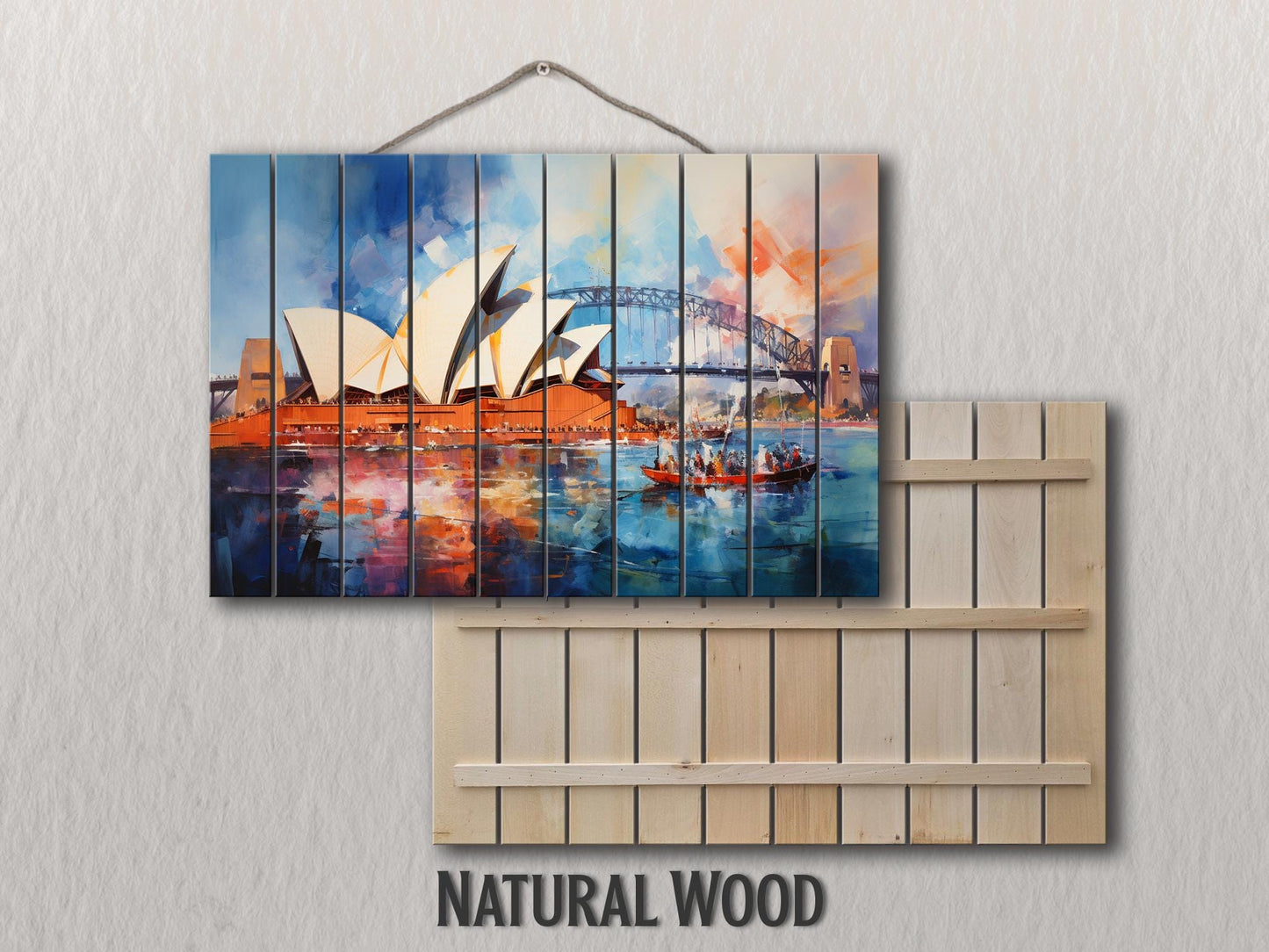 Sydney Opera House Wall Art – Rustic Wood Wall Decor with Unique Grain Print