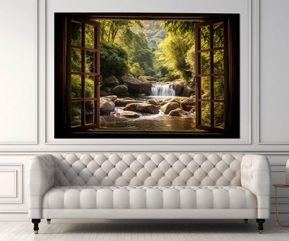 Waterfall Window Canvas Featuring Scenic Wall Art | Gallery Wrapped Cotton Canvas Print