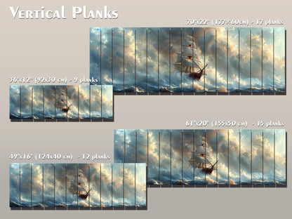 Wood Wall Art – Vintage Sailing Boat Stormy Sea Painting on Natural Wood Planks