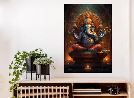 Lord Ganesha Canvas Print - Hindu God Painting | Gallery Wrapped Cotton Canvas Art