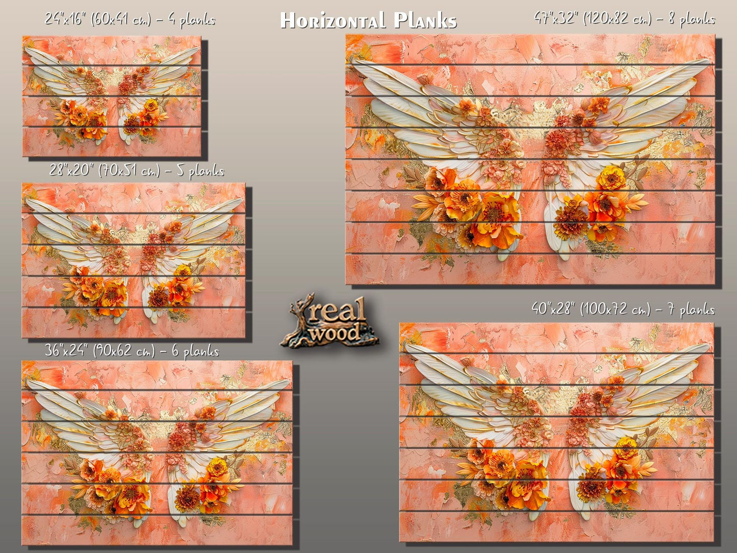 Wood Wall Art – Angel Wings Painting on Wood Planks | Rustic Religious Decor