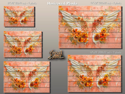Wood Wall Art – Angel Wings Painting on Wood Planks | Rustic Religious Decor