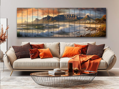 Cape Town Wood Wall Art – Rustic Abstract Skyline Print on Wood Planks