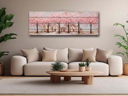 Spring Orchard Wood Print – Rustic Wood Wall Art With Blossoming Tree Artwork