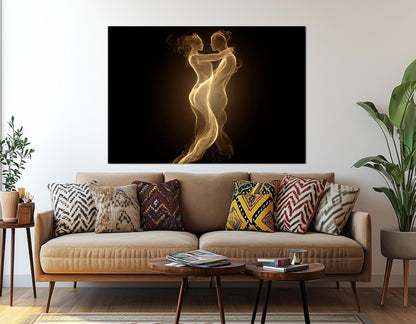 Romantic Canvas Wall Art – Sensual Golden Flame Couple Abstract Bedroom Decor