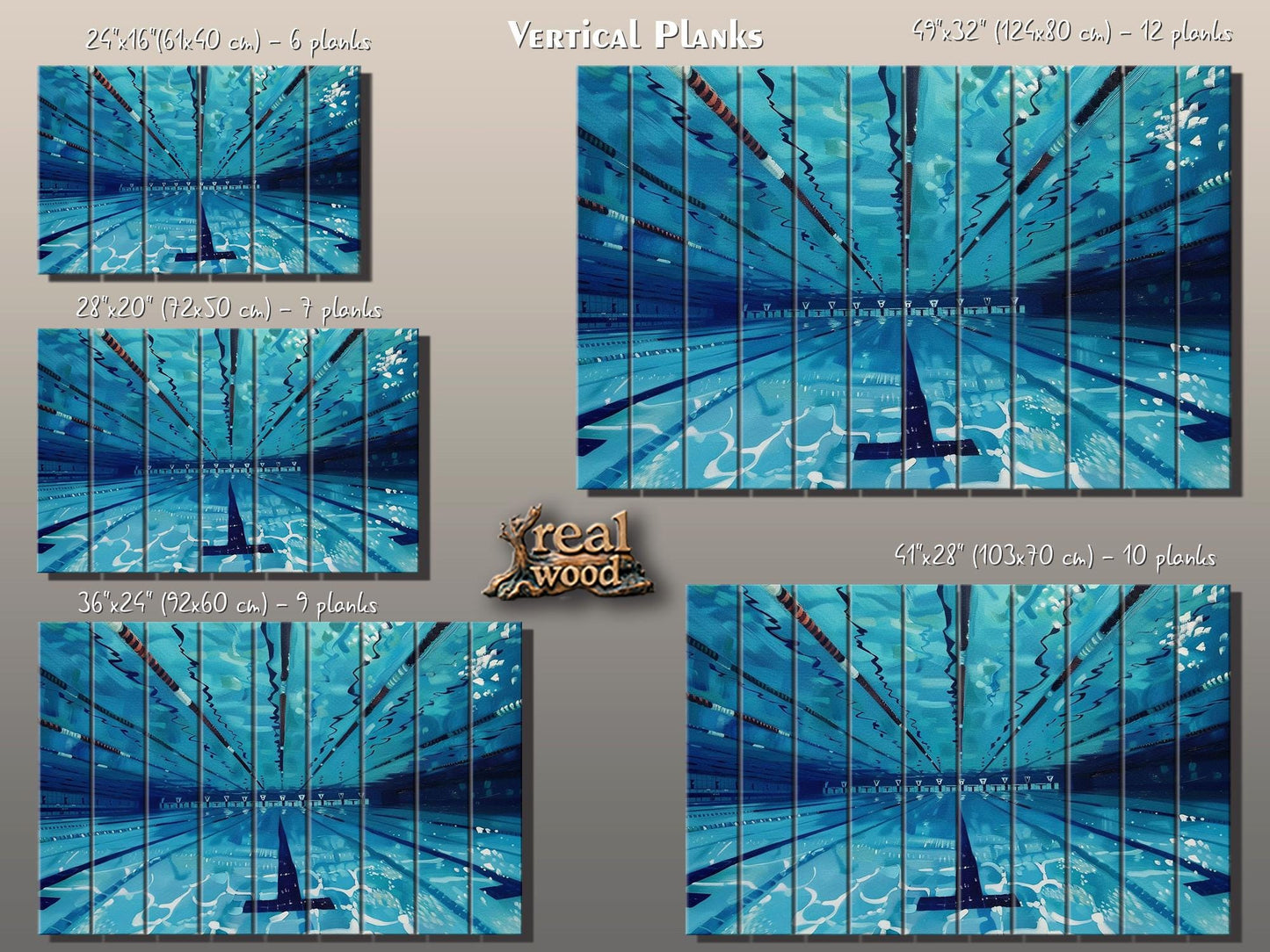 Swimming Pool Print on Natural Wood, Swimming Wall Art, Swimmer Gift, Abstract Swimming Pool Painting, Water Sports Wall Art, Wood Wall Art