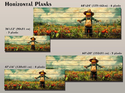 Rustic Farmhouse Wall Decor - Pumpkin Patch Print Wood Wall Art with Scarecrow