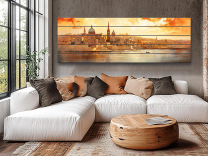 Rustic Valletta Wood Art – Valletta Skyline Wall Art | Natural Wood Wall Hanging