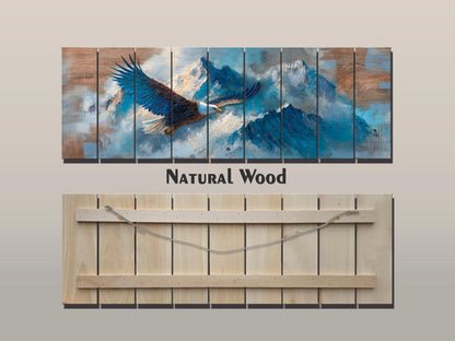 Bald Eagle Wall Art | Rustic Wood Wall Decor - Soaring Mountain Eagle Print