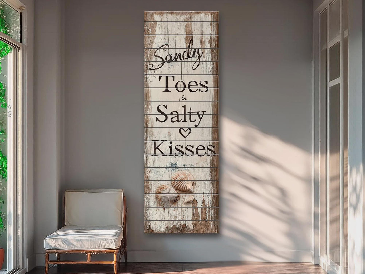 Rustic Beach Wall Art – Sandy Toes & Salty Kisses Coastal Wood Sign Decor